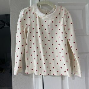 GAP Cream Long Sleeve Shirt with Red Hearts